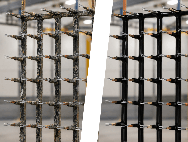 Rack refurbishment for powder coating racks